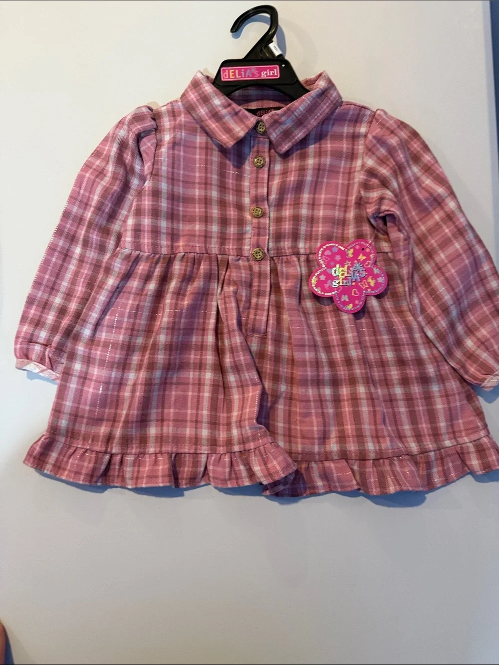 DELIA*s Girl Pink Plaid Button-Up Dress Top Olive Knit Leggings 3T NWT NEW Y2K